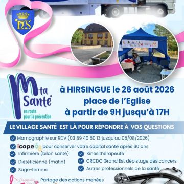 Camion "M'ta Santé" à Hirsingue le mercredi 26 août 2026 de 9h00 à 17h00 pour une journée dédiée à la prévention et au bien-être de tous.